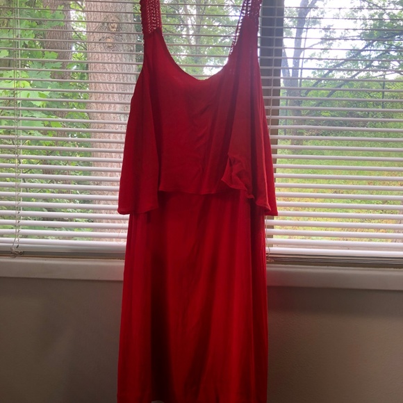 Anthropologie Maeve Red Dress Crochet Straps Sz 10 - Picture 2 of 4